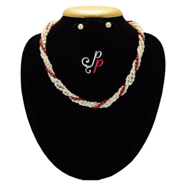 Stylish Pearl Necklace in White Oval Pearls and Corals