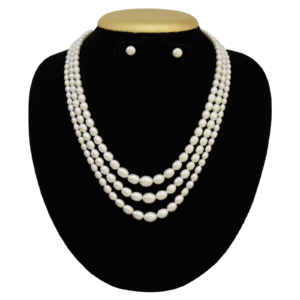 White Graded Pearl Set - 4mm to 10mm Long Oval Pearls - 3 Strands - AAA Quality