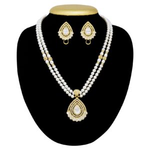 2 Lines Pearl Necklace Set in Magnificent Shiny AD Pendant