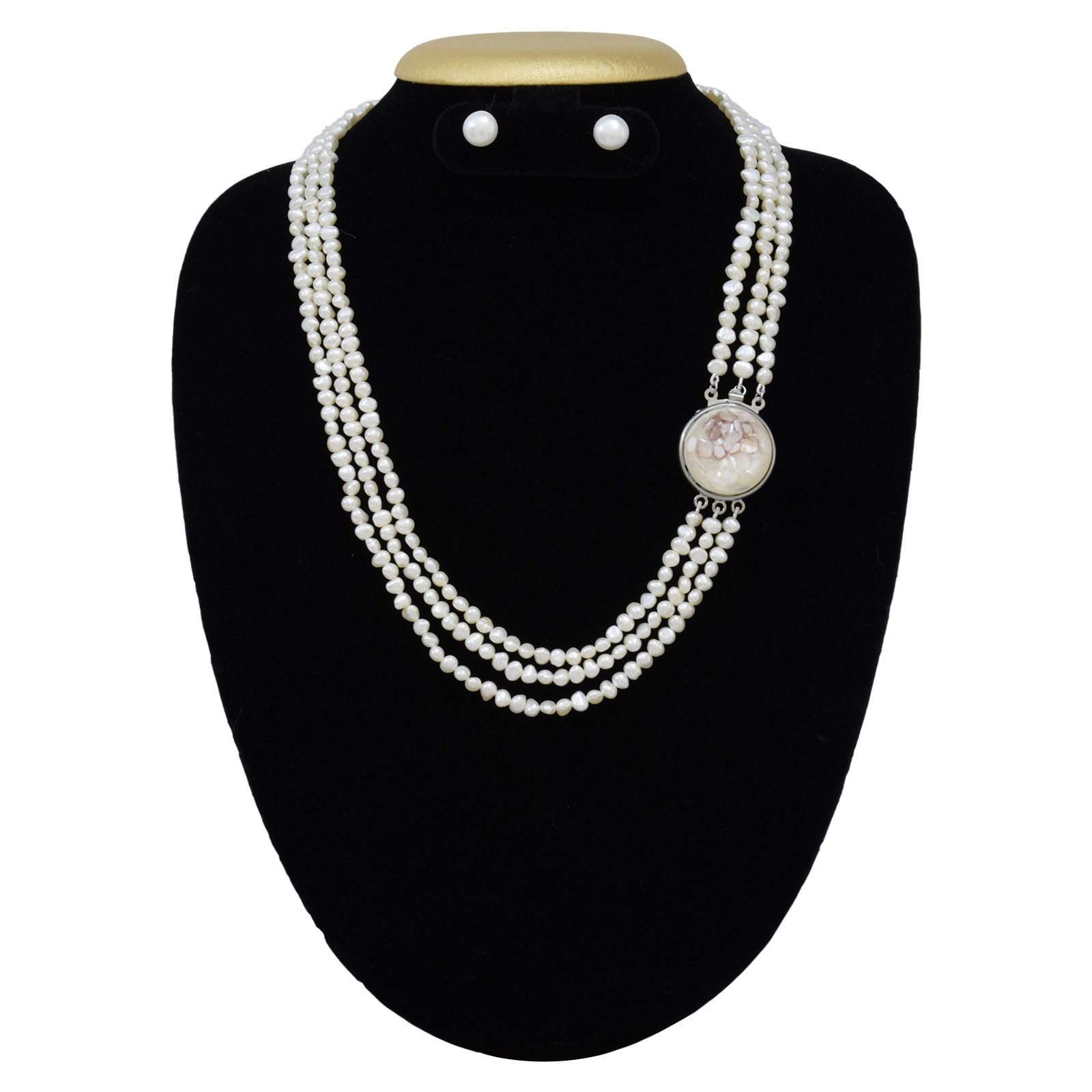 Baroque Pearl Necklace Set with Round Side Pendant
