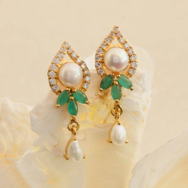 Pretty Pearl Hangings in Green Stones