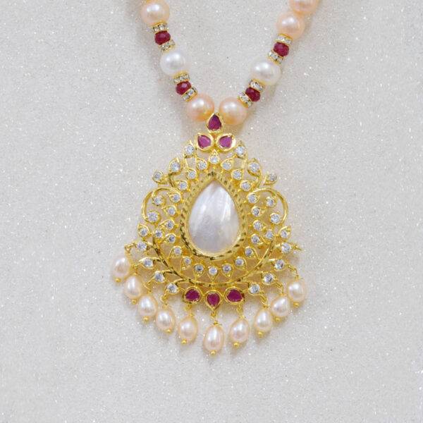 Temple Collection - Pink Pearl Necklace in MOP Pendant