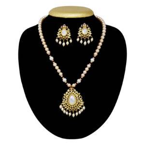 Temple Collection - Pink Pearl Necklace in MOP Pendant