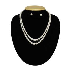 4mm to 10mm long, Oval Shaped, Graded White Pearl Necklace Set in 2 Lines
