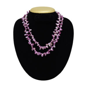 2 Lines Pearl Necklace in Bright Lavender Colour Baroque Pearls