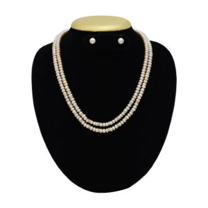 2 Lines Pearl Necklace Set in Half Round Dark Pink Pearls