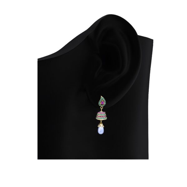 Beautiful Pearl Jhumkas in Rubies, Emeralds and American Diamonds - Style 2