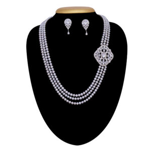 Glittering Pearl Necklace Set in Round Grey Pearls