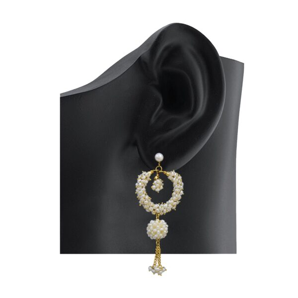 Long Chand Bali Earrings in Seed Pearls