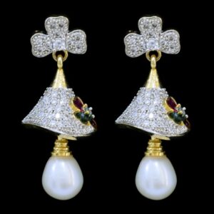 Pretty Pearl Jhumkas in American Diamonds