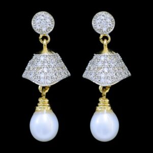 Pretty Pearl Jhumkas in American Diamonds - Style 2