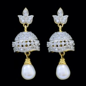 Pretty Pearl Jhumkas in American Diamonds - Style 4