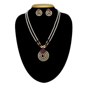 Redefining Beauty - 2 Lines Pearl Set in Designer Ruby and Zircon Pendant
