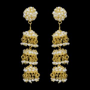 Triple decked seed pearl jhumkas