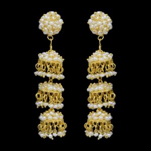 Triple decked seed pearl jhumkas