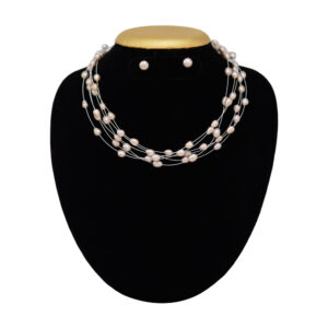6 Lines Pearl Necklace in Good quality drop shaped dark pink pearls