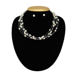 6 Lines Pearl Necklace in Good quality drop shaped white pearls