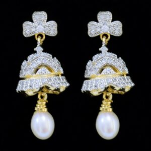 Pretty Pearl Jhumkas in American Diamonds - Style 6