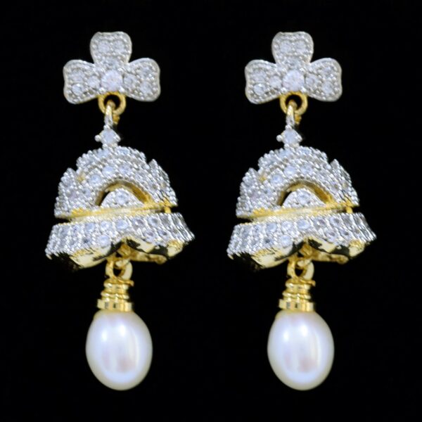 Pretty Pearl Jhumkas in American Diamonds - Style 6