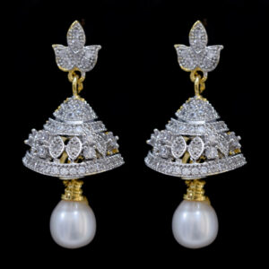 Pretty Pearl Jhumkas in American Diamonds - Style 7