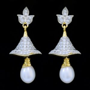 Pretty Pearl Jhumkas in American Diamonds - Style 8