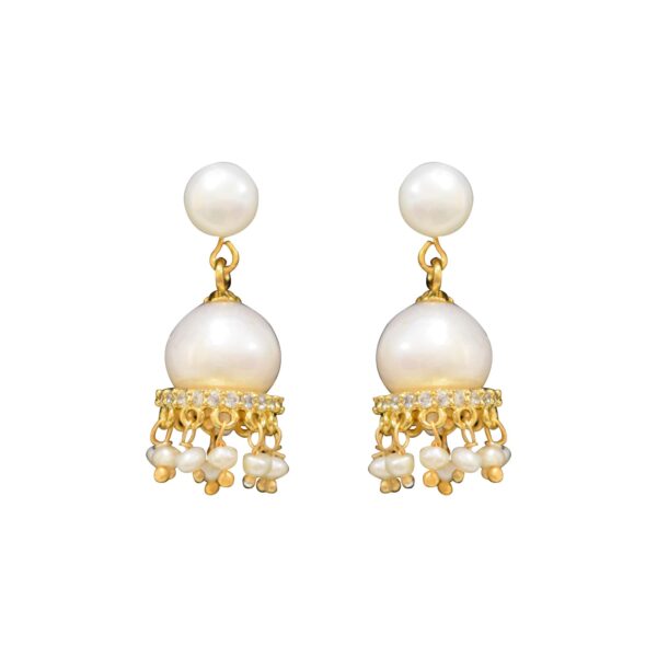Traditional and Stylish Pearl Drop Hangings - with American Diamonds