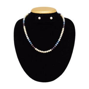 Very Stylish 1 Line Pearl Necklace Set with White and Blue Pearls