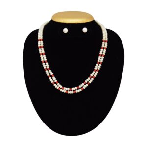 2 Lines Pearl and Coral Necklace in 5mm Half Round Pearls - Design 2