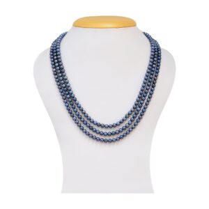 Elegant Pearl Set in 4mm Round Royal Blue Pearls in 3 Strands