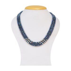 Elegant Pearl Set in 4mm Round Royal Blue Pearls in 3 Strands with ADs