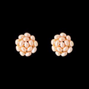 Pearl Studs in Dark Pink Rice Pearls