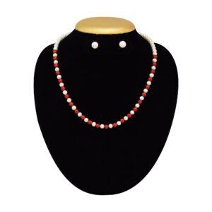 Simple Pearl and Coral Necklace in 5.5mm Round Pearls