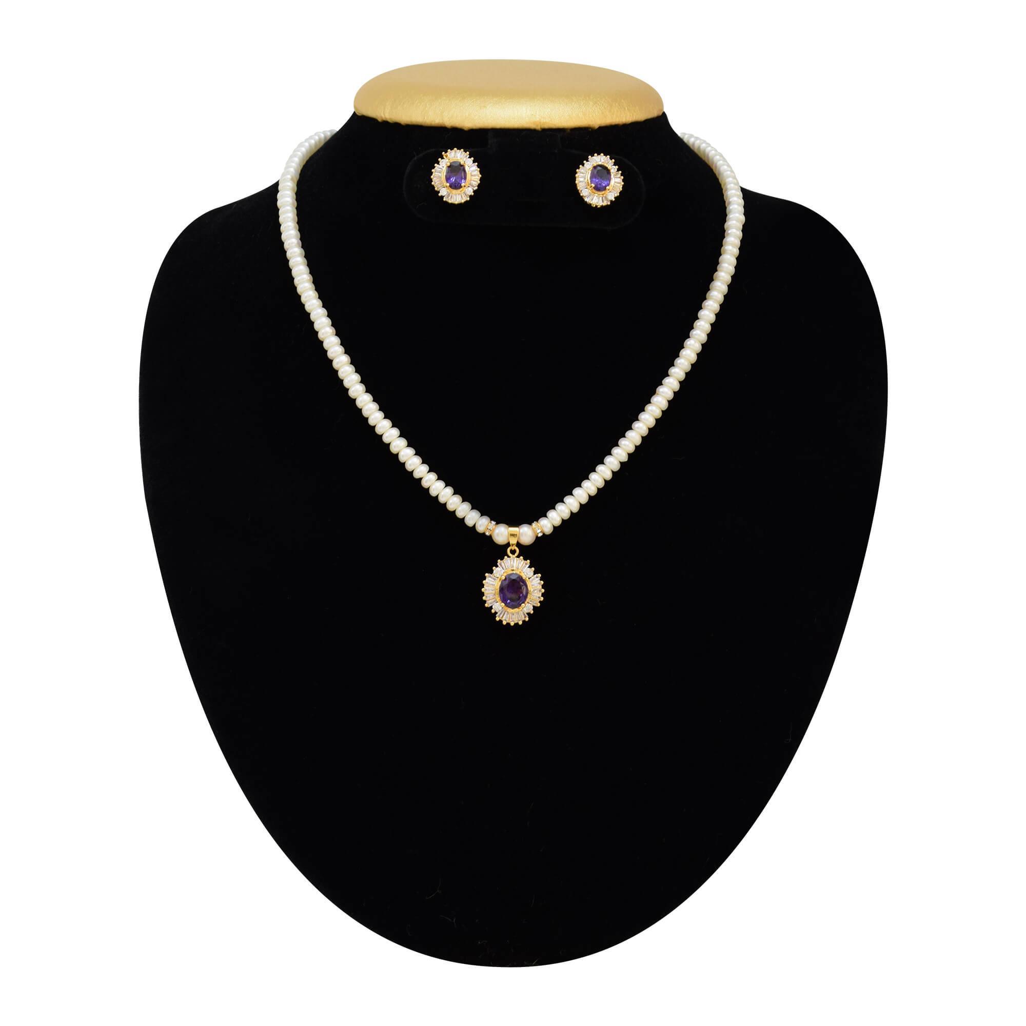 Simple Pearl Necklace Set in Ink Blue 