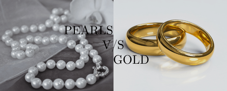 beautiful white pearls shown against gold rings