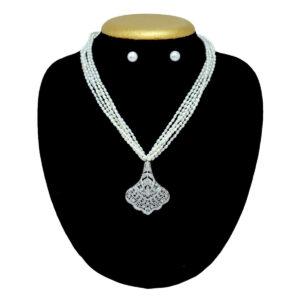Stunning 5 Lines Rice Pearl Necklace Set in a Designer Pendant