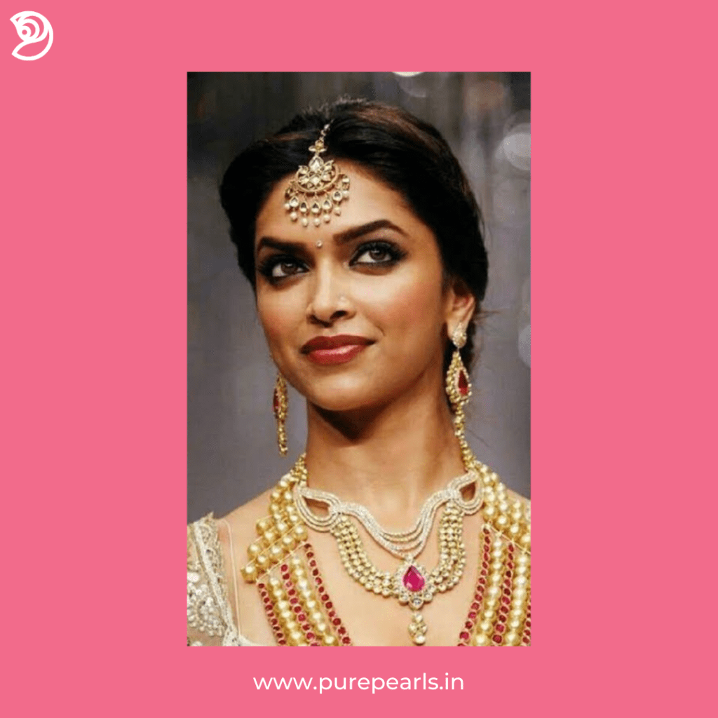 Deepika Padukone wearing beautiful pearl maang tikka