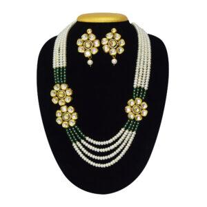 Ethnic Flower-Inspired White Pearl Necklace Set full view