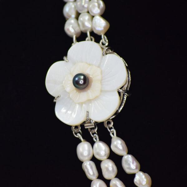 Graceful Baroque Pearl Necklace Set with Mother of Pearl Pendant close up
