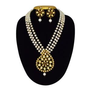 3 Rows Grand and Heavy Wedding Pearl Necklace Set full view