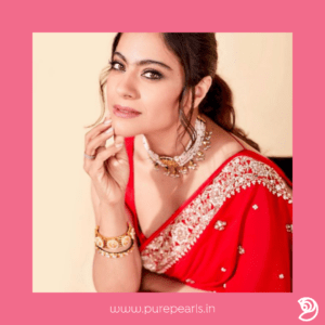 Pearl Choker on Red Saree worn by Indian Actress Kajol