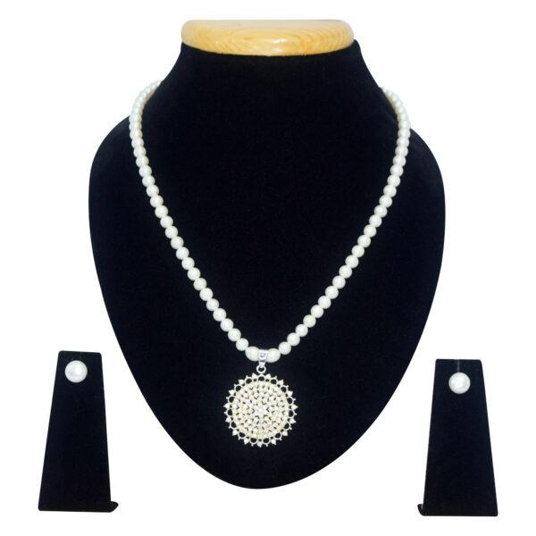 Dazzling AD-Studded 5mm White Pearls Necklace