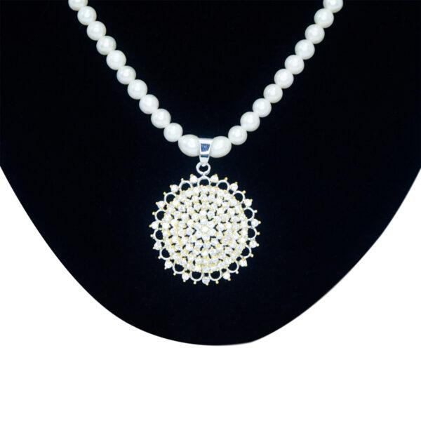 Dazzling AD-Studded 5mm White Pearls Necklace close up