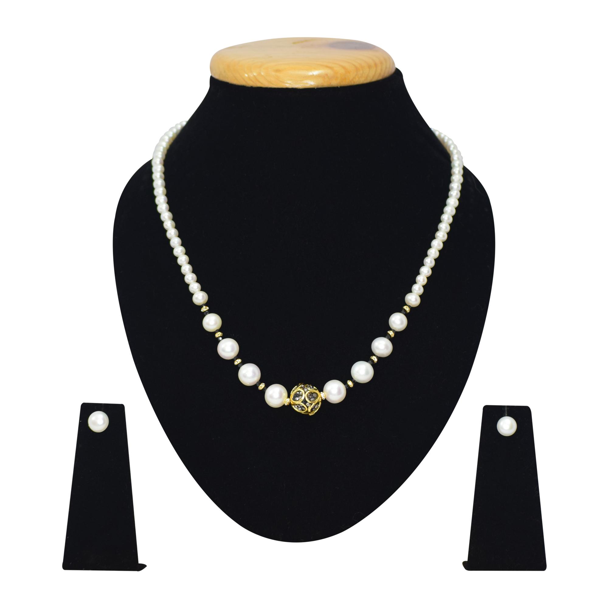 Black Onyx and Pearl Counter Bead Necklace- The Sattva Collection