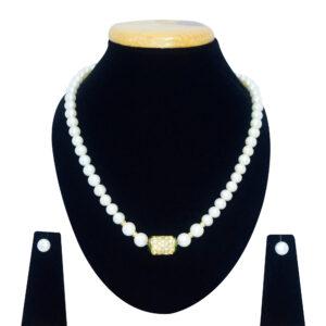 Well-crafted single-layer round white pearl necklace with jadau meenakari dholak bead pendant