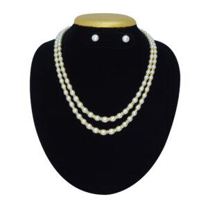 Well crafted two-layer oval pearl necklace set with zircon studded gold finish spacers