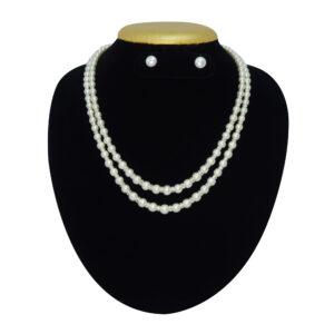 Shimmery two-layer roundish pearl necklace set with zircon studded silver finish spacers