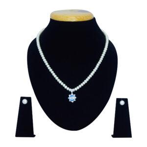 Well crafted semi-round white pearl necklace set with an SP Blue Topaz Pendant