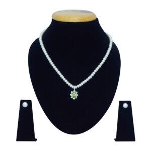 Well crafted semi-round white pearl necklace set with an SP Peridot Pendant