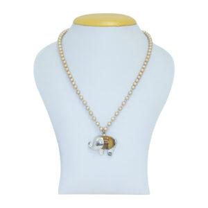 Well crafted round golden pearl necklace set with SP tiger eye elephant pendant