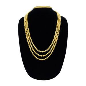 Splendid golden round pearls triple line mala with golden finish AD roundels for a handsome man